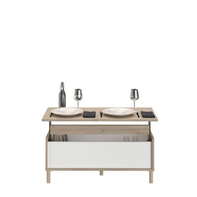 Table basse avec plateau relevable effet bois et blanc Morphos l. 100,8 x H. 43,6 x P. 50 cm