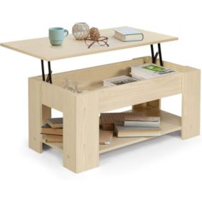Table Basse avec Plateau Relevable, Espace de Rangement et Etagere Inferieure, Moderne, 98 x 50 x 42 CM (Chene)