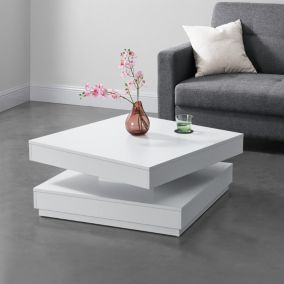 Table Basse avec Plateau Tournant Florenz Blanc en.casa