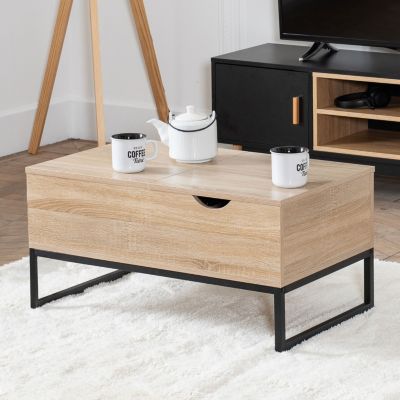 Table basse avec plateaux relevables noire et bois LOTTA - Happy Garden