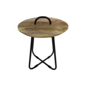 Table basse avec poignée - 45x55 - Naturel-noir - Bois de manguier-métal