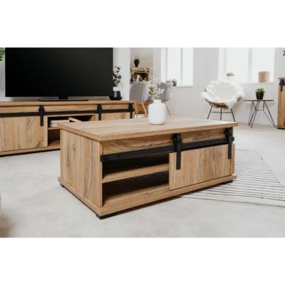 Table Basse avec Porte Coulissante L100 cm - MANZANO