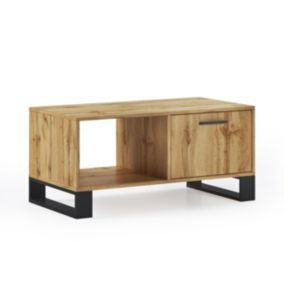 Table basse avec portes, modèle LOFT, 92x50x45cm, couleur chêne rustique