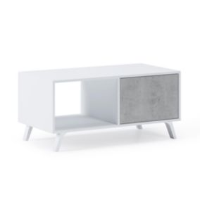 Table basse avec portes, modèle Wind, 92x50x45cm, couleur Blanc Mat et Ciment