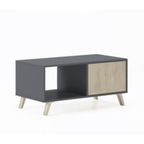 Table basse avec portes, modèle Wind, 92x50x45cm, couleur Gris Anthracite et Chêne