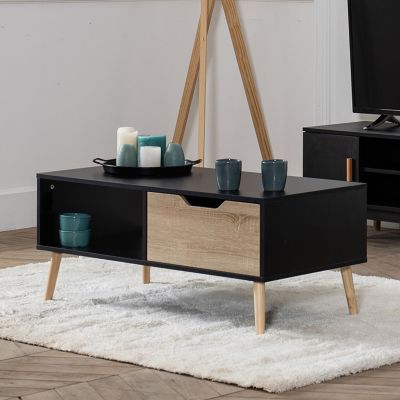 Table basse avec tiroir style scandinave noire FREJA - Happy Garden