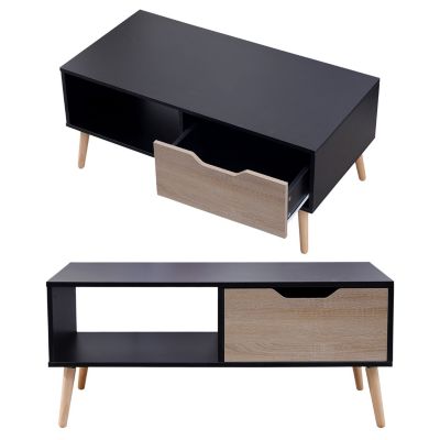 Table basse avec tiroir style scandinave noire FREJA - Happy Garden