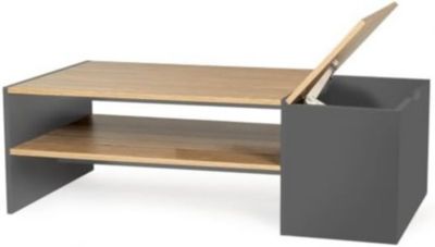 Table Basse Bar contemporaine rectangulaire avec Coffre Gris et Plateaux Bois
