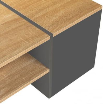 Table Basse Bar contemporaine rectangulaire avec Coffre Gris et Plateaux Bois