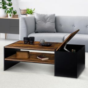 Table basse bar contemporaine rectangulaire IZIA avec coffre bois effet vieilli et noir