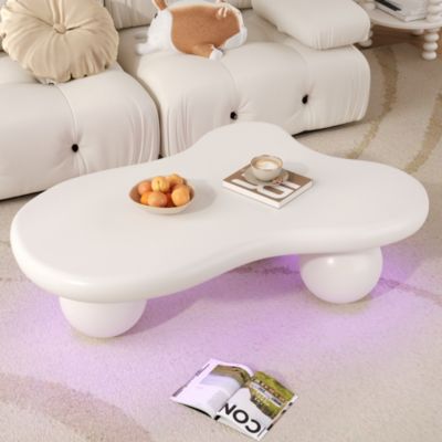 Table Basse Blanc avec Éclairage LED 16 s, Forme Nuage et Pieds Ronds Blancs, 95 x 62,5 x 32 cm - Blanc