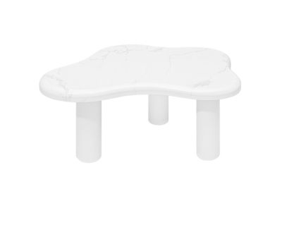Table basse blanche effet marbre avec pieds en bois massif