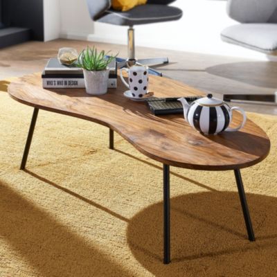 Table Basse Bois Massif 122x36x63cm Table d'appoint Table de salon FineBuy