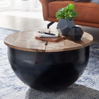 Table Basse Bois Massif 60x34x60 cm Table d'appoint Table de salon Rond FineBuy