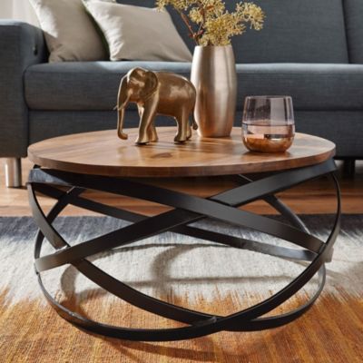 Table Basse Bois Massif Métal 60x30x60cm Table d'appoint Table de salon FineBuy