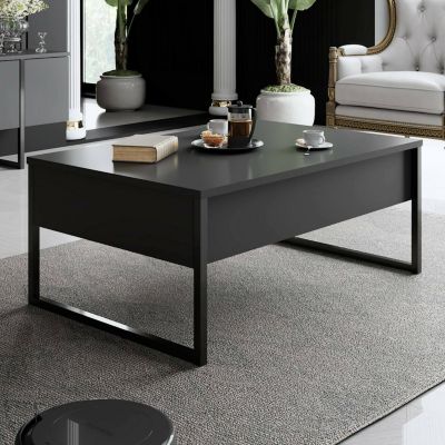 Table basse Canis, Table basse, Porte-revues pour canapé, Etagère de salon, 90x60h40 cm, Anthracite et Noir
