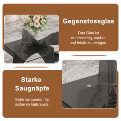 Table Basse Carrée 80cm avec Surface en Verre de Sécurité et Pieds en MDF Noir - design Moderne pour Salon