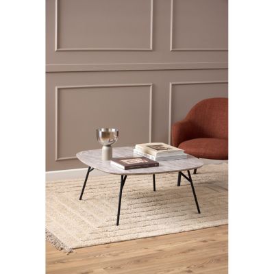 Table basse carrée en bois et métal design vintage Gris, L. 90 x l. 90 x H. 40 cm, HALDOR