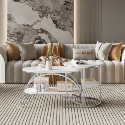 Table basse carrée en marbre blanc avec structure en métal argenté - design moderne, stable et polyvalent