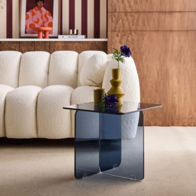 Table basse carrée en verre trempé 50cm bleu gris - Glintz