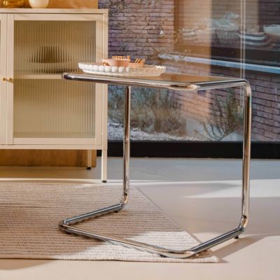 Table basse carrée L50 cm en métal et en verre marron  Oviala