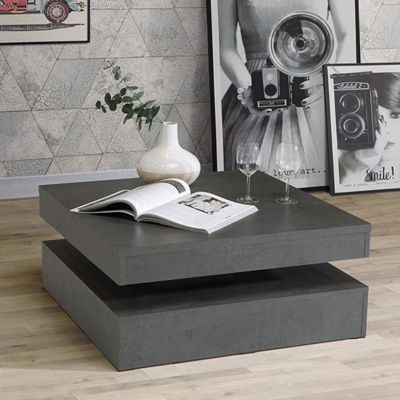 Table basse carrée plateau rotatif décor béton gris anthracite - WILLO