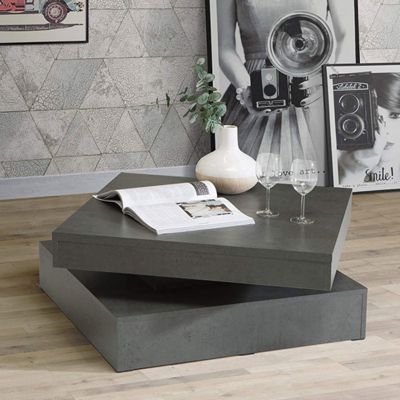 Table basse carrée plateau rotatif décor béton gris anthracite - WILLO