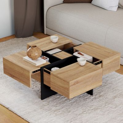 Table basse carrée TALIA 70 cm avec tiroirs bois et noir