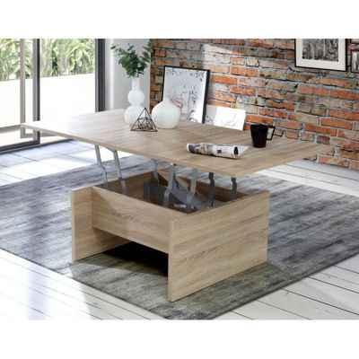 Table basse carré réhaussable et extensible décor bois clair - SOFYA