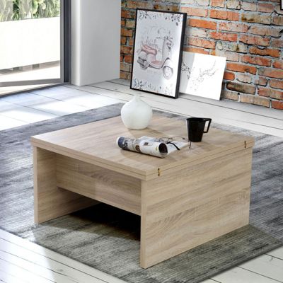 Table basse carré réhaussable et extensible décor bois clair - SOFYA