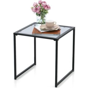 Table Basse Carree avec Plateau en Verre Trempe de 43 cm-Interieure et Exterieure-Cadre en Metal