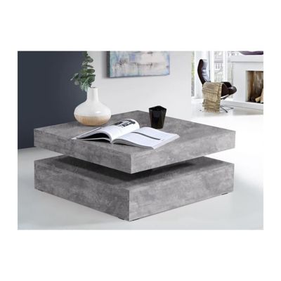 Table basse carree pivotante - Panneau de particules - Decor beton gris clair - Classique - L 78 x P 78 x H 35,4 cm - COFFEE