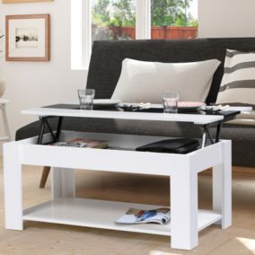 Table basse contemporaine rectangulaire GEORGIA plateau relevable bois blanc et noir