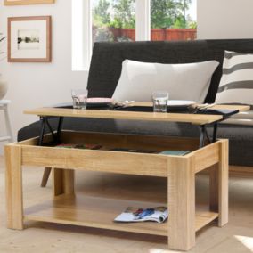 Table basse contemporaine rectangulaire GEORGIA plateau relevable bois noir et imitation hêtre