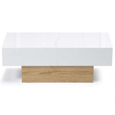 Table basse coulissante rectangulaire MARTA bois imitation hêtre et blanc