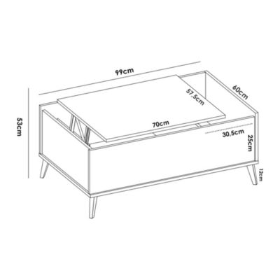 Table basse Cuna, Porte-revues de salon avec compartiment de rangement, Table basse élévatrice basse, 99x60h41 cm, Chêne et Blanc