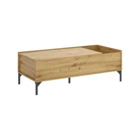 Table basse Cuna, Porte-revues de salon avec compartiment de rangement, Table basse élévatrice basse, 99x60h41 cm, Chêne Nodi