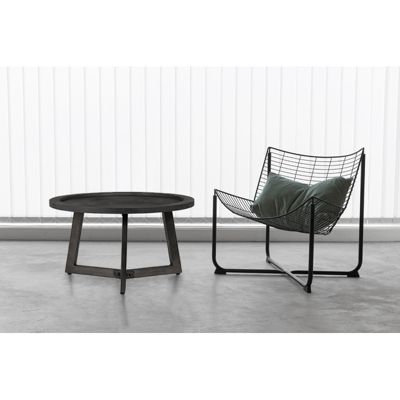 Table basse D. 70 cm plateau effet ardoise et pieds métal noir - BLACK
