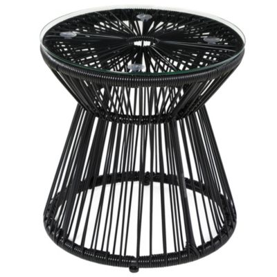 Table basse d'appoint de jardin style cosy dia. 40 cm plateau verre résine filaire