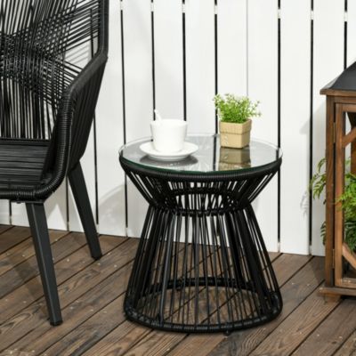 Table basse d'appoint de jardin style cosy dia. 40 cm plateau verre résine filaire