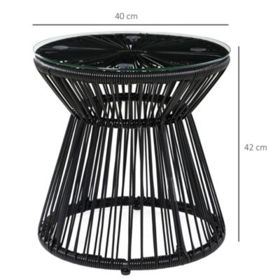 Table basse d'appoint de jardin style cosy dia. 40 cm plateau verre résine filaire
