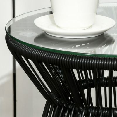 Table basse d'appoint de jardin style cosy dia. 40 cm plateau verre résine filaire