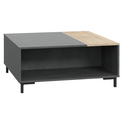 Table basse décor béton gris chêne clair et pieds noir - MADDY