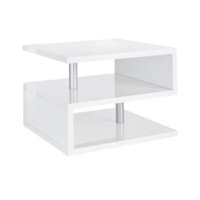 Table basse Dcalligari, Table basse de salon, Meuble de rangement bas, Table basse, 55x55h41 cm, Blanc brillant