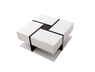 Table basse de 78 cm, design linéaire noir, avec 4 tiroirs pour l'espace de rangement, blanche