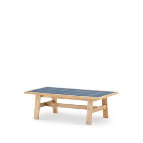 Table basse de jardin 125x65 en bois et céramique bleue - Bisbal