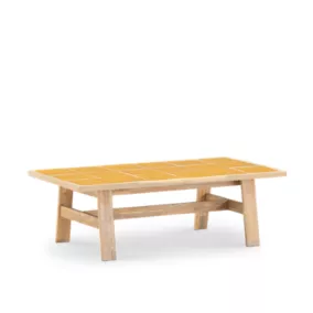 Table basse de jardin 125x65 en bois et céramique moutarde - Bisbal