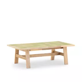 Table basse de jardin 125x65 en bois et céramique vert clair - Bisbal