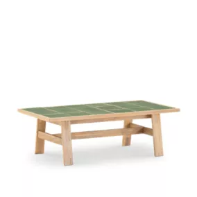 Table basse de jardin 125x65 en bois et céramique verte - Bisbal