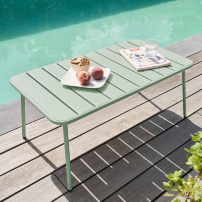 Table basse de jardin acier vert sauge 90 x 50 cm Palavas  Oviala